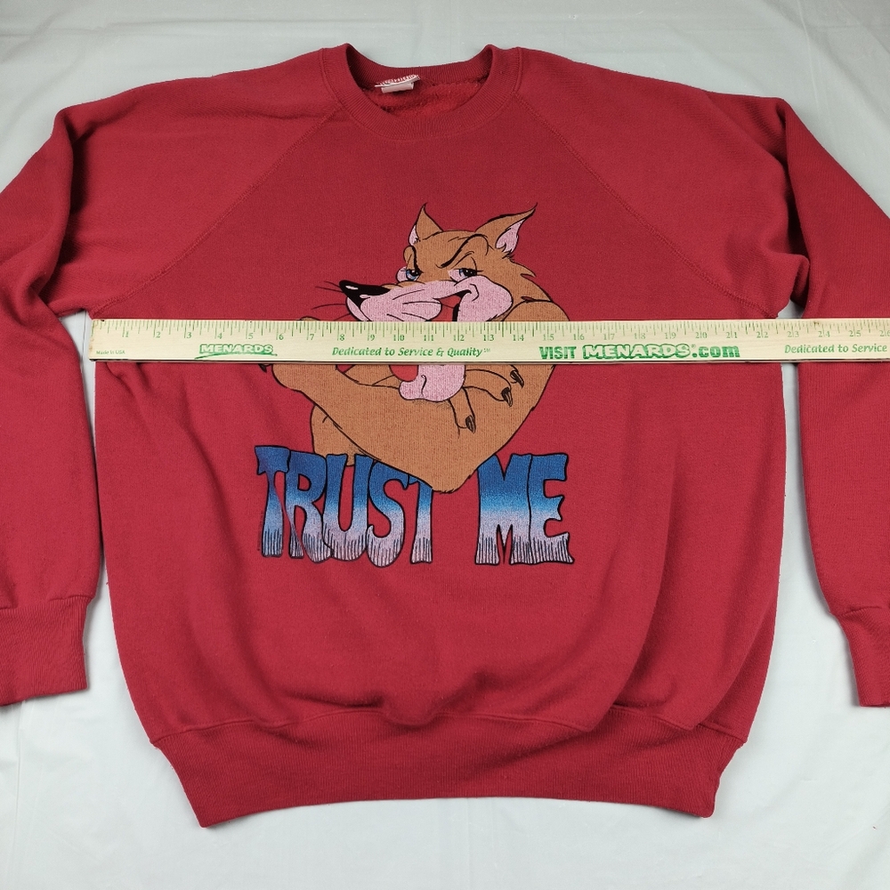 Vintage 80s sweatshirt Lee big bad wolf teletrend 1987 trust me XL Red USA Made - Picture 8 of 16